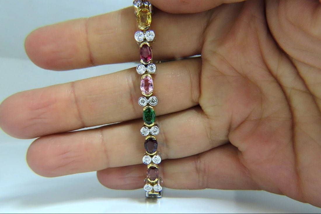 14.35ct Natural Spinel Ruby Sapphire Green Garnet diamonds bracelet 14kt - 7