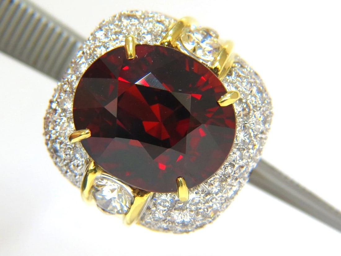 32.64ct GIA NATURAL RED SPESSARTITE GARNET DIAMONDS RAISED DOME RING 18KT - 7