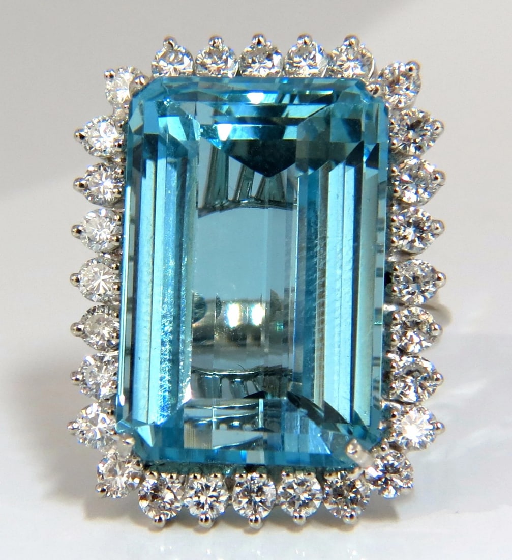 GIA Certified 33.85ct Natural Blue Aquamarine diamonds ring 14kt - 2
