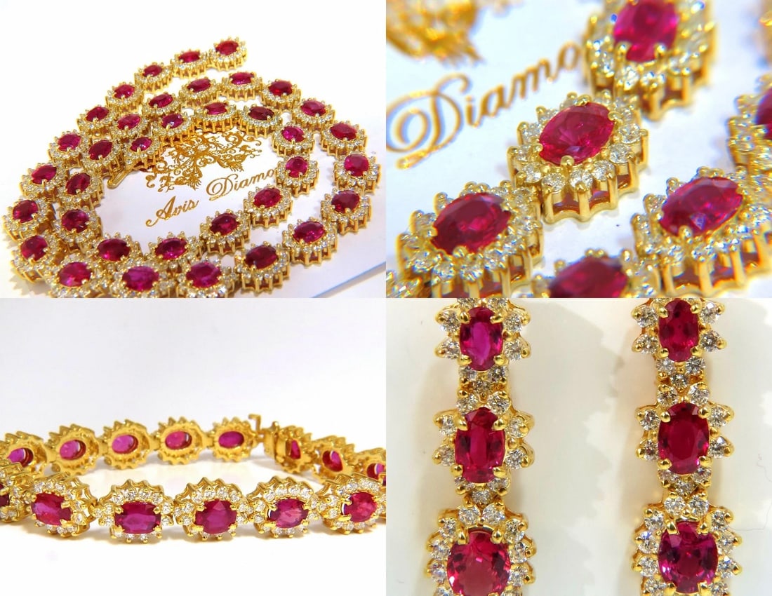 GIA Certified 67.20ct No Heat Ruby Diamond Necklace Bracelet Earrings - 2