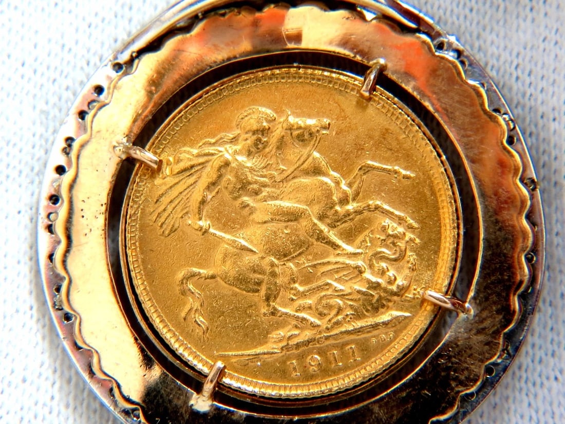 1911 British Georgivs V. D.G Britt OMN Rex FD IND IMP Pendant 22Kt 14Kt+ - 2