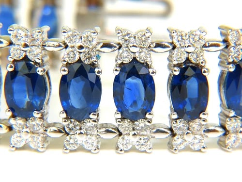 33.75CT NATURAL GEM SAPPHIRE DIAMOND BRACELET 3 ROW & WIDE CUFF 14KT - 2
