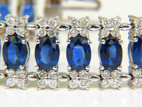 33.75CT NATURAL GEM SAPPHIRE DIAMOND BRACELET 3 ROW & WIDE CUFF 14KT - 3