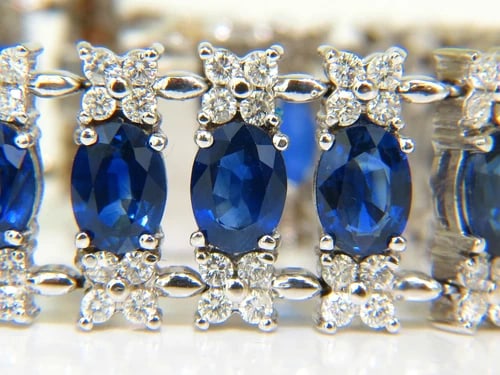 33.75CT NATURAL GEM SAPPHIRE DIAMOND BRACELET 3 ROW & WIDE CUFF 14KT - 4