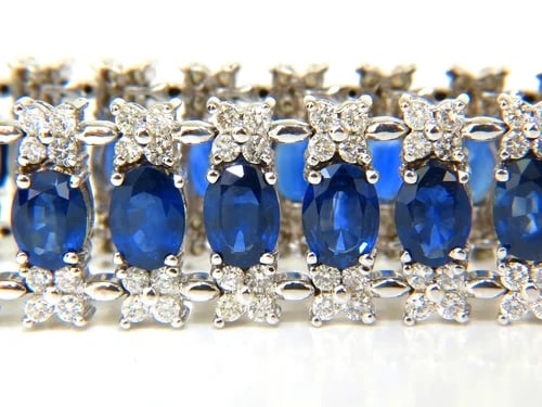 33.75CT NATURAL GEM SAPPHIRE DIAMOND BRACELET 3 ROW & WIDE CUFF 14KT - 5
