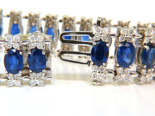 33.75CT NATURAL GEM SAPPHIRE DIAMOND BRACELET 3 ROW & WIDE CUFF 14KT - 8