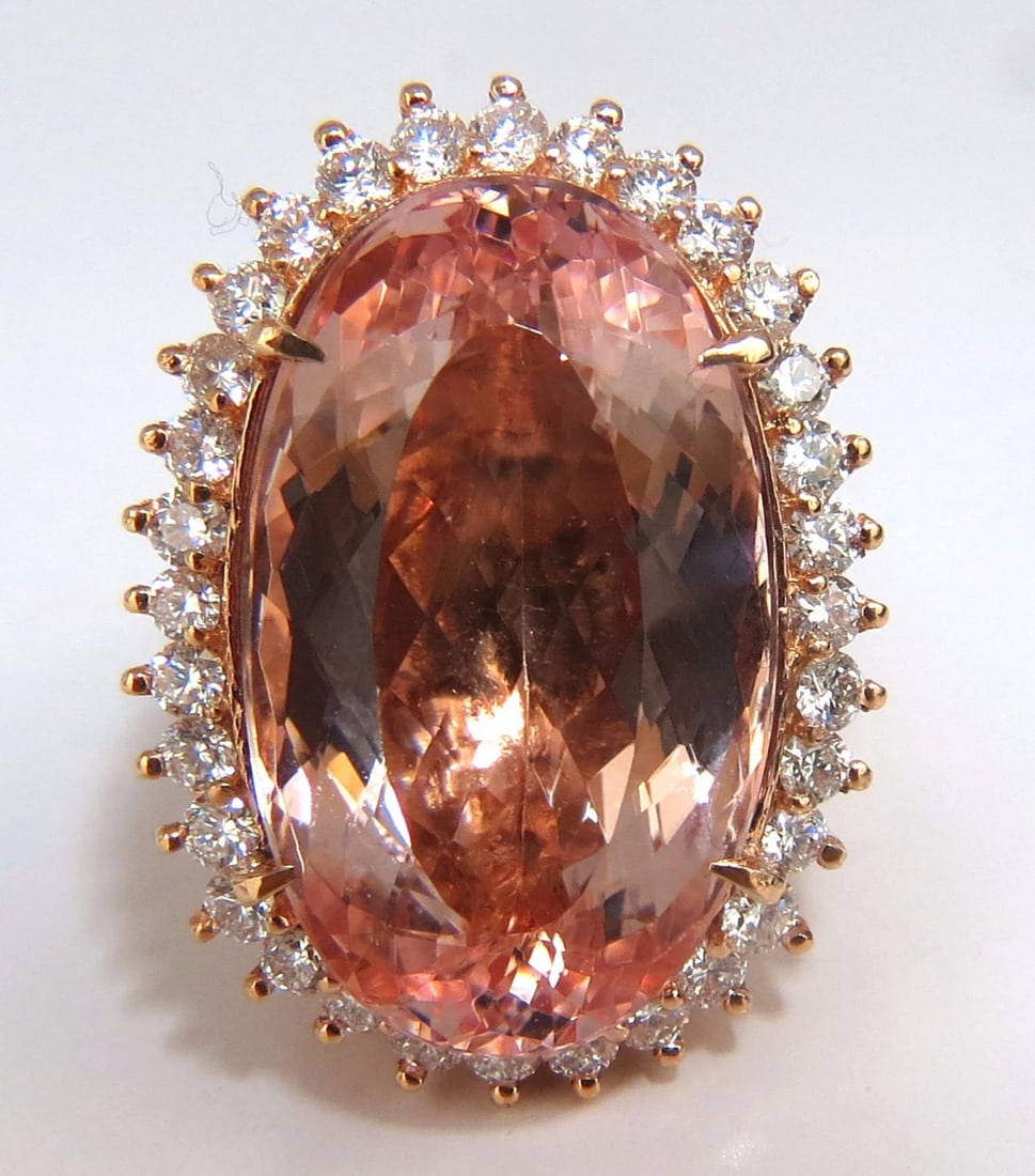 GIA Certified 36.18ct Natural Orangy Pink Morganite Diamonds Ring 18kt - 2