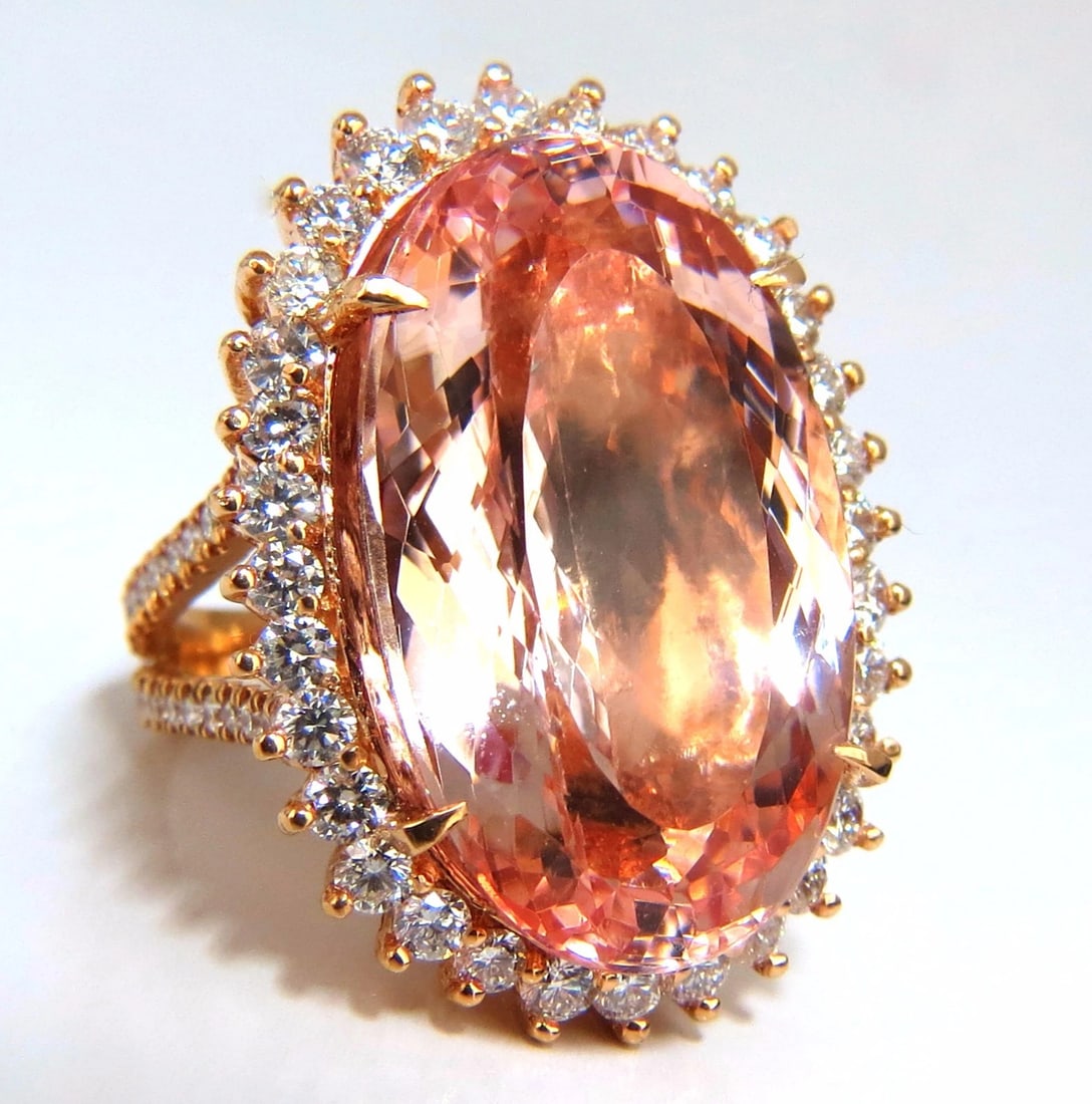 GIA Certified 36.18ct Natural Orangy Pink Morganite Diamonds Ring 18kt - 7