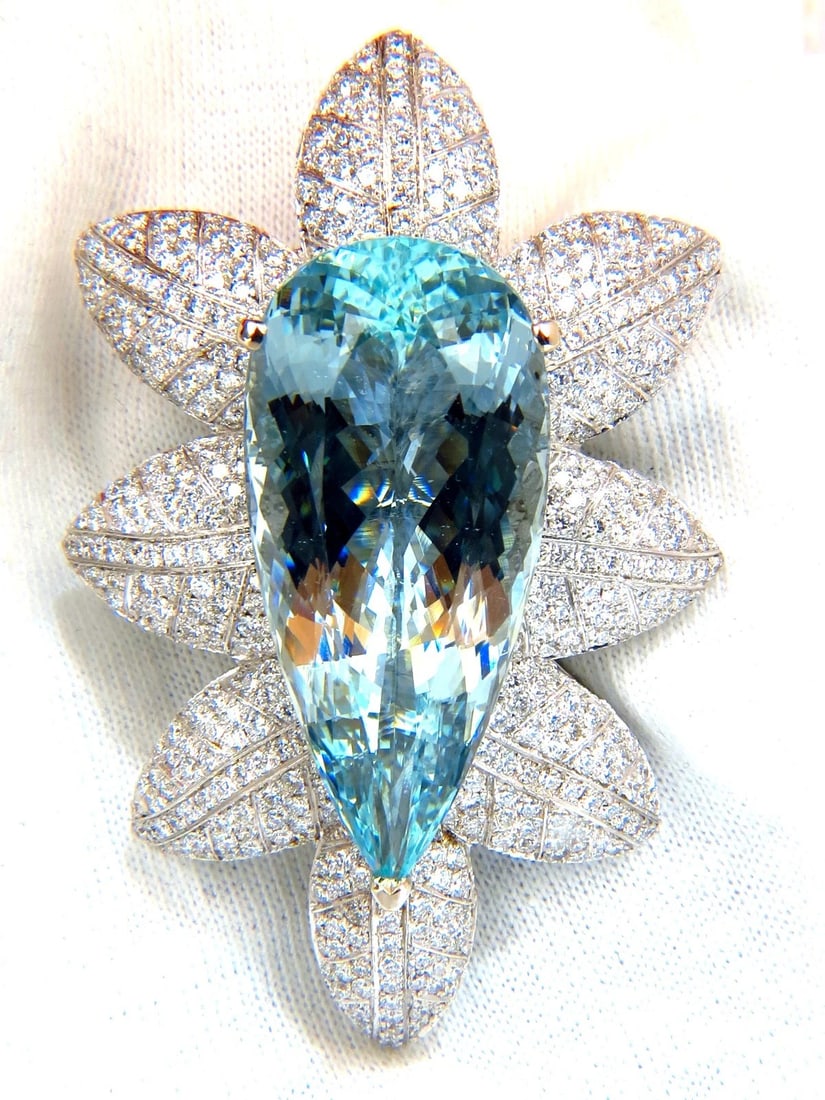 GIA CERTIFIED 69.37CT NATURAL AQUAMARINE DIAMONDS 3D PENDANT BROOCH PIN 18KT - 7