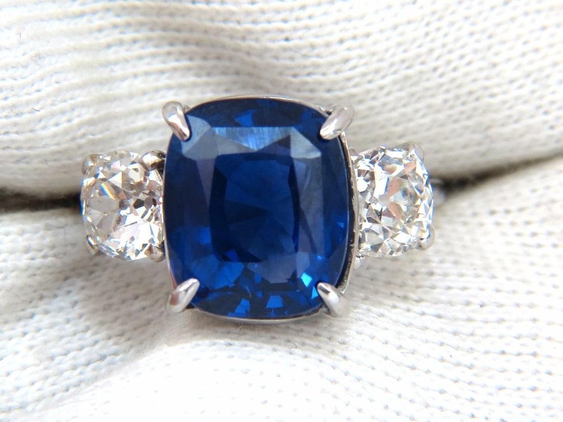 AGL Certified 7.63ct Natural No Heat Royal Blue Sapphire Diamond Ring Platinum - 2