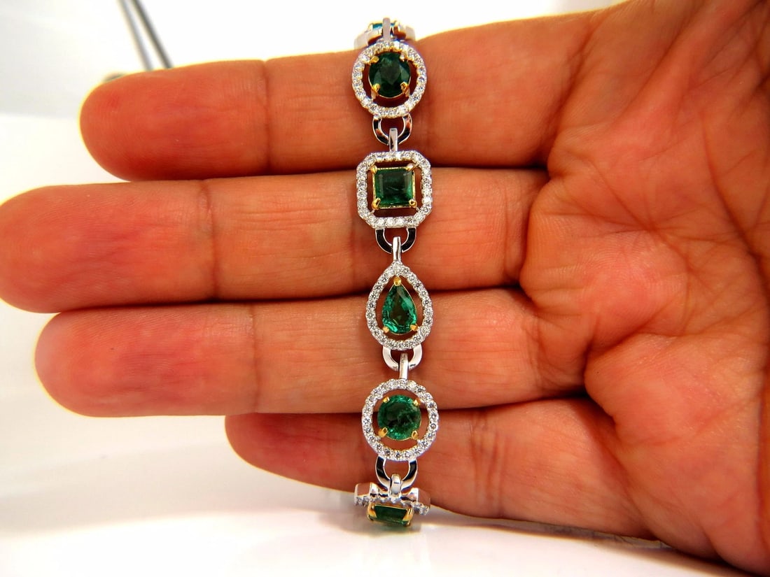 10.62ct natural emeralds diamond halo bracelet 14kt - 7