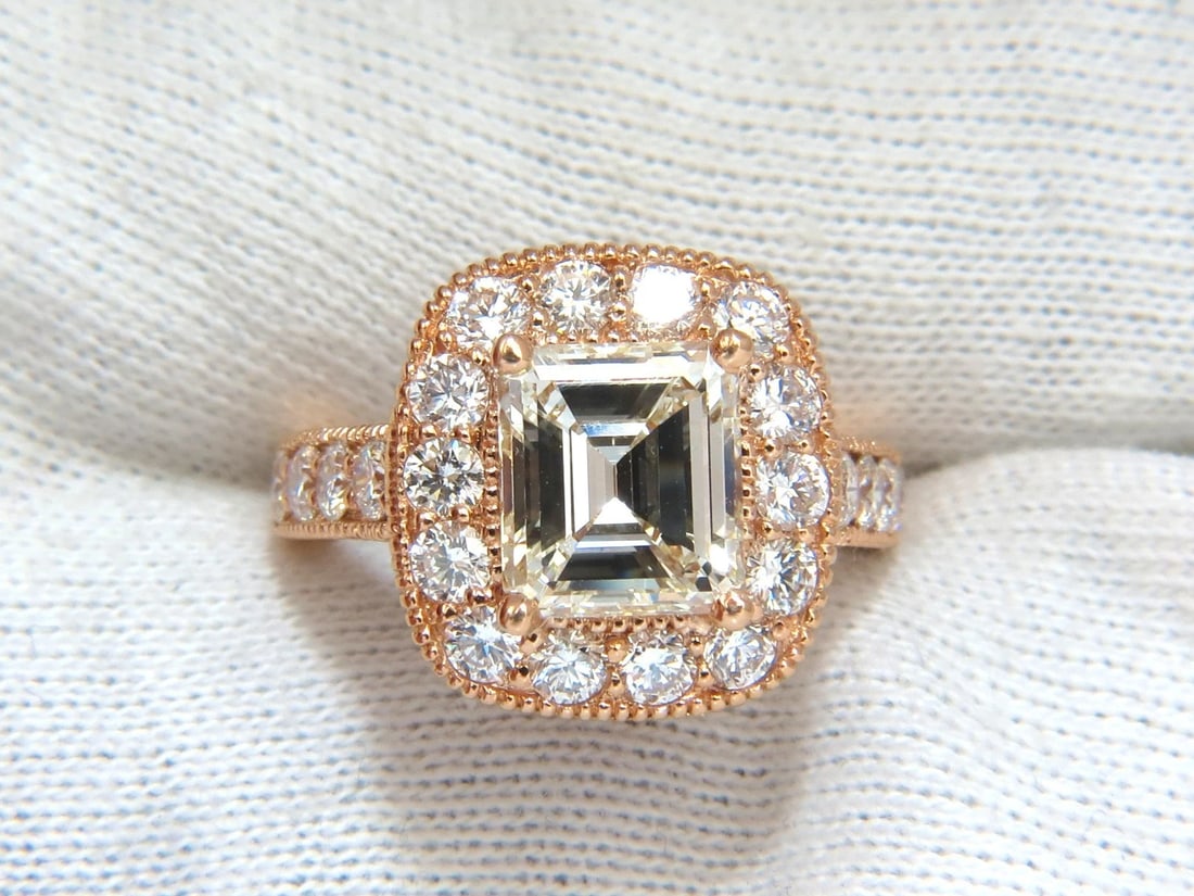 GIA CERTIFIED 5.37CT EMERALD CUT NATURAL DIAMOND RING 18KT HALO CLUSTER - 7
