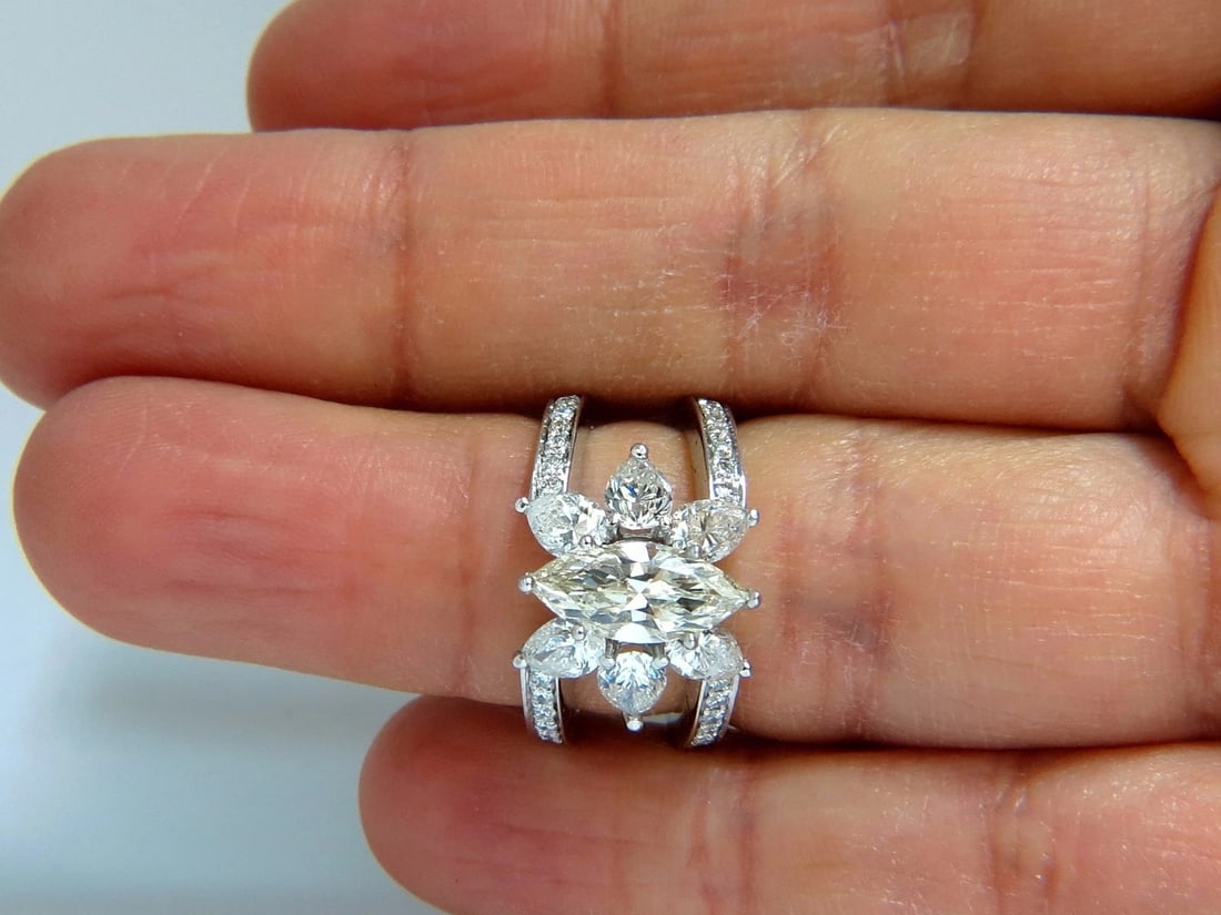 4.12ct natural diamonds marquise / pear eternity ring cocktail mod 14kt - 7