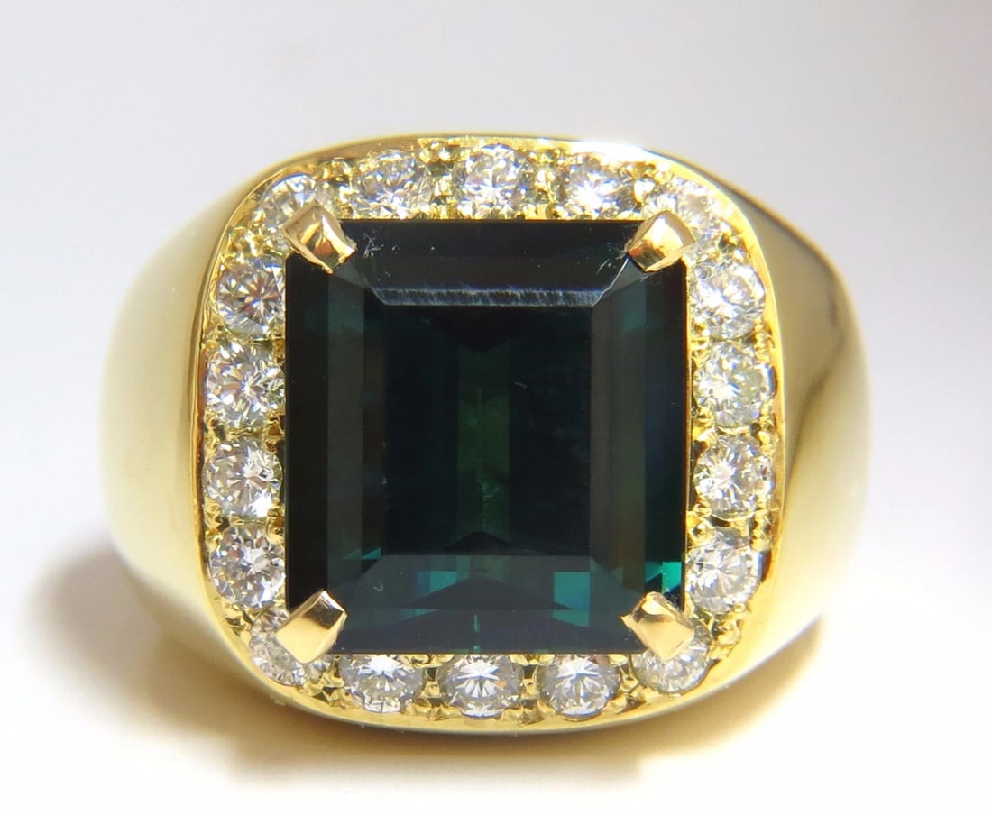 GIA Certified 13.59ct Natural Vivid Blue Green Tourmaline diamonds ring 18kt - 2