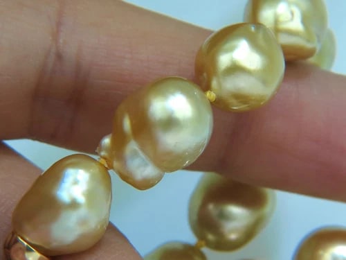 18KT 16.6M NATURAL SOUTH SEA GOLDEN PEARLS NECKLACE 1.50CT DIAMOND CLASP - 7