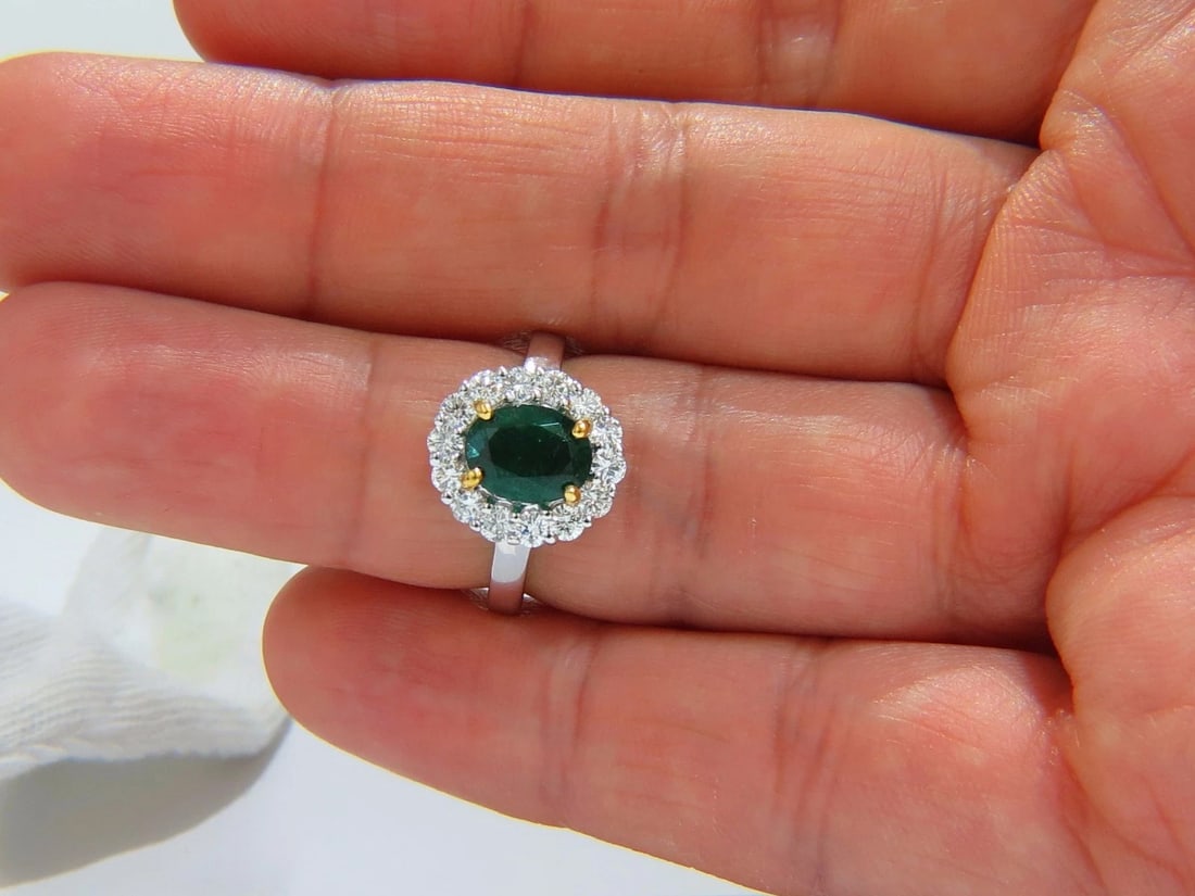 2.46CT NATURAL EMERALD DIAMONDS RING 18KT GOLD VIVID GREEN HALO - 7