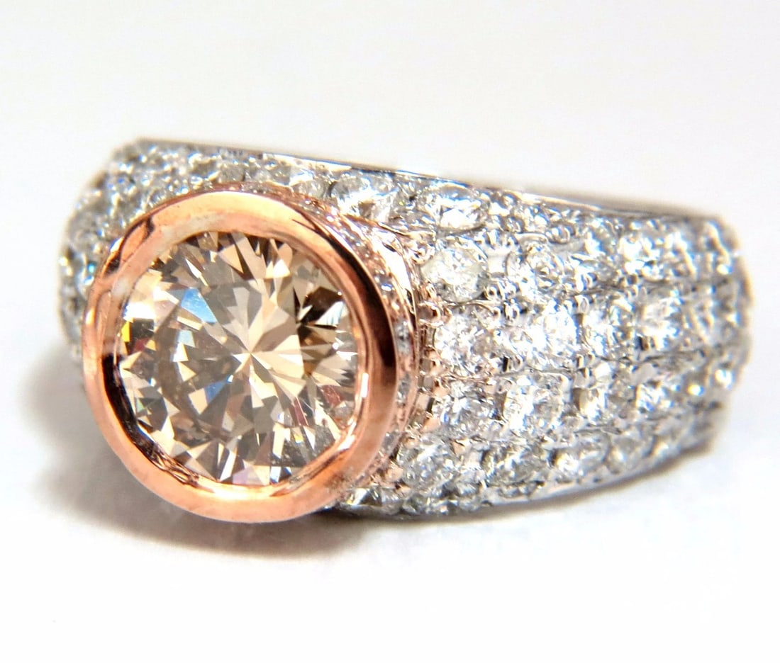 GIA Certified 1.58ct Natural Fancy light brown round cut diamond ring 14kt - 2