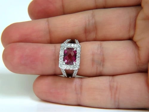 2.73CT NATURAL BRIGHT PINK TOURMALINE DIAMOND RING SPLIT SHANK 14KT - 7