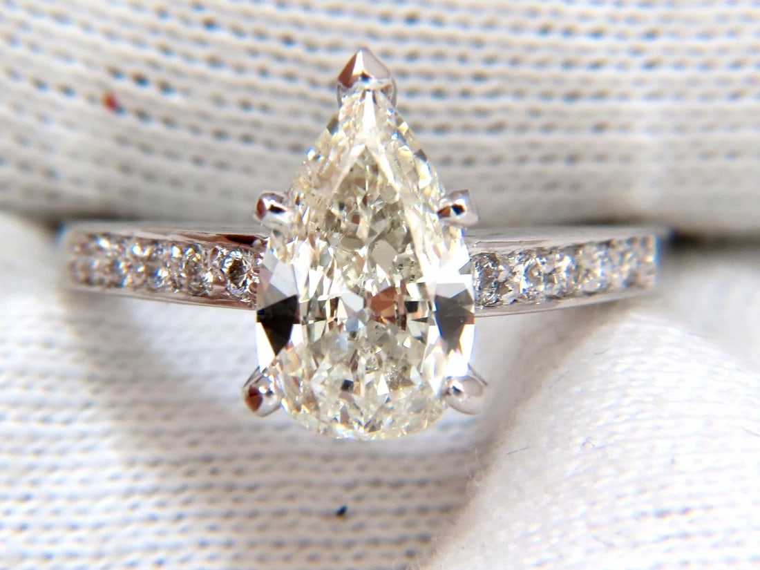 GIA Certified 1.49ct Pear Shape diamond ring .20ct. round accents 14kt - 7