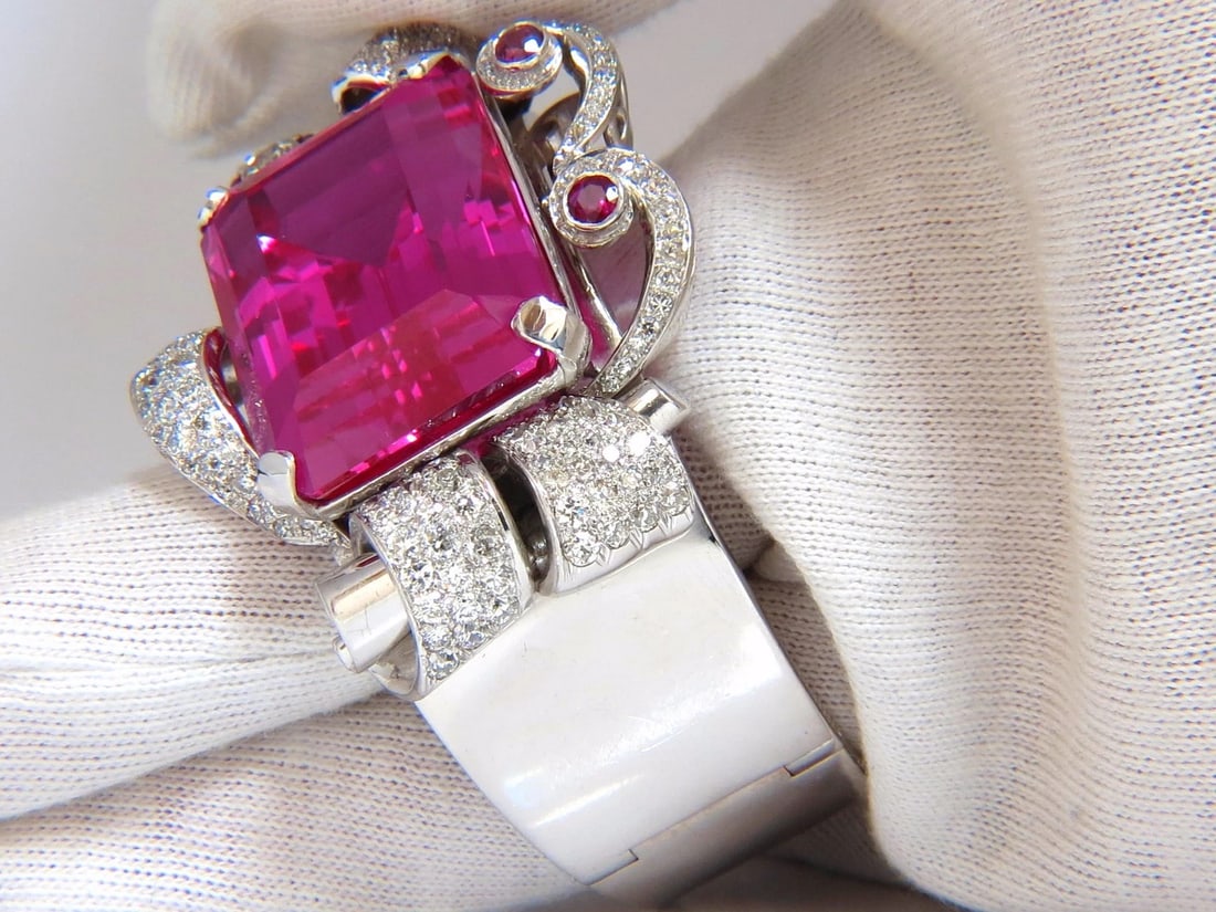 GIA Lab Pink Sapphire Diamonds Ruby Bangle Bracelet Parisian Posh Deco - 7