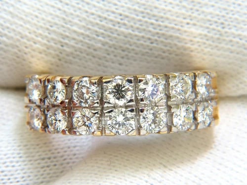 2.00CT TWO ROW ROUND NATURAL DIAMOND BAND RING H/VS 14KT GOLD - 2