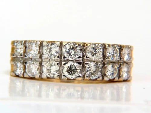 2.00CT TWO ROW ROUND NATURAL DIAMOND BAND RING H/VS 14KT GOLD - 3