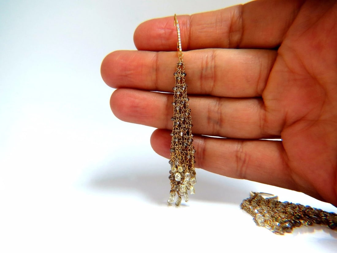28.15ct Natural Fancy color briolette diamond dangle earrings 18kt Mesh - 7