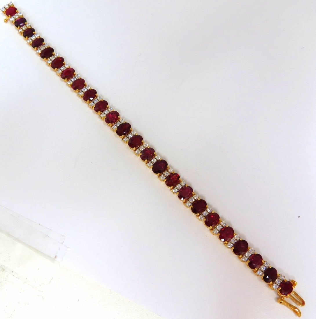 21.86ct NATURAL FINE VIVID RED RUBY DIAMONDS TENNIS BRACELET CLASSIC 14kt - 8