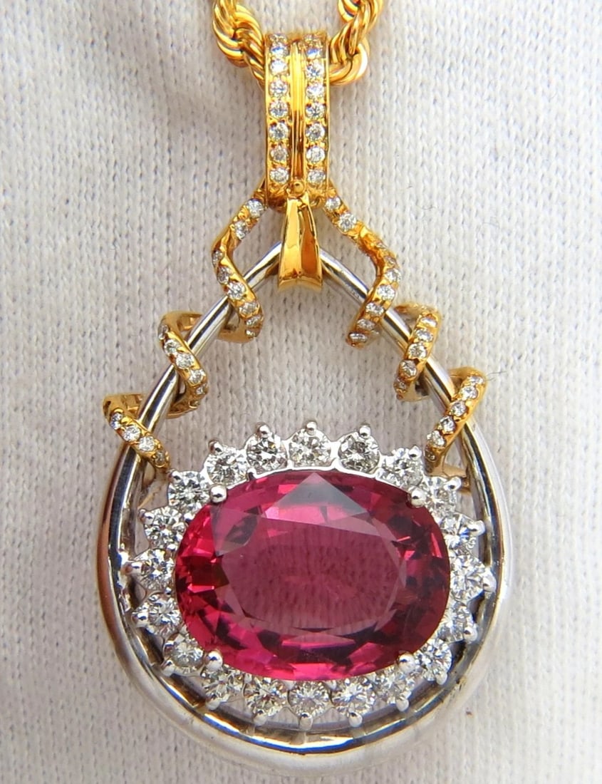 GIA 12.62CT NATURAL RUBELLITE PINK TOURMALINE DIAMONDS NECKLACE 18KT - 2