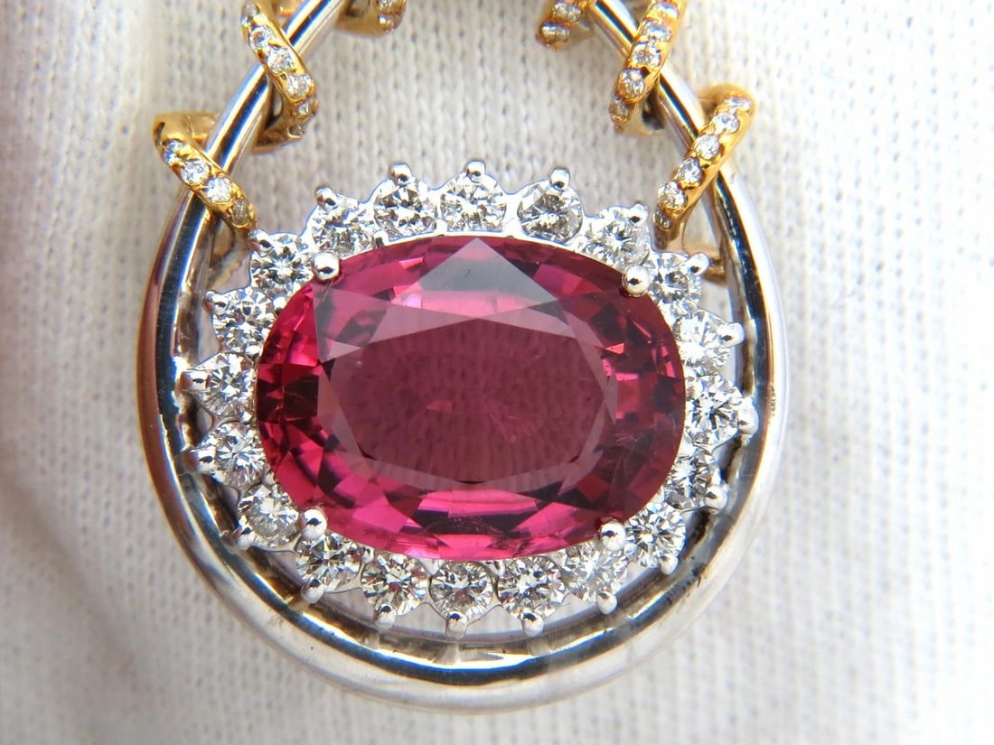 GIA 12.62CT NATURAL RUBELLITE PINK TOURMALINE DIAMONDS NECKLACE 18KT - 5