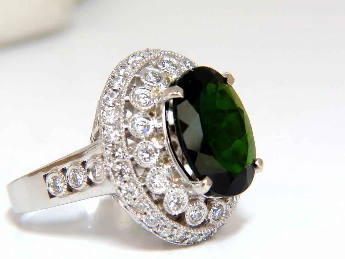 GIA CERTIFIED 6.71CT NATURAL BRIGHT VIVID GREEN DIOPSIDE DIAMONDS RING 14KT - 2