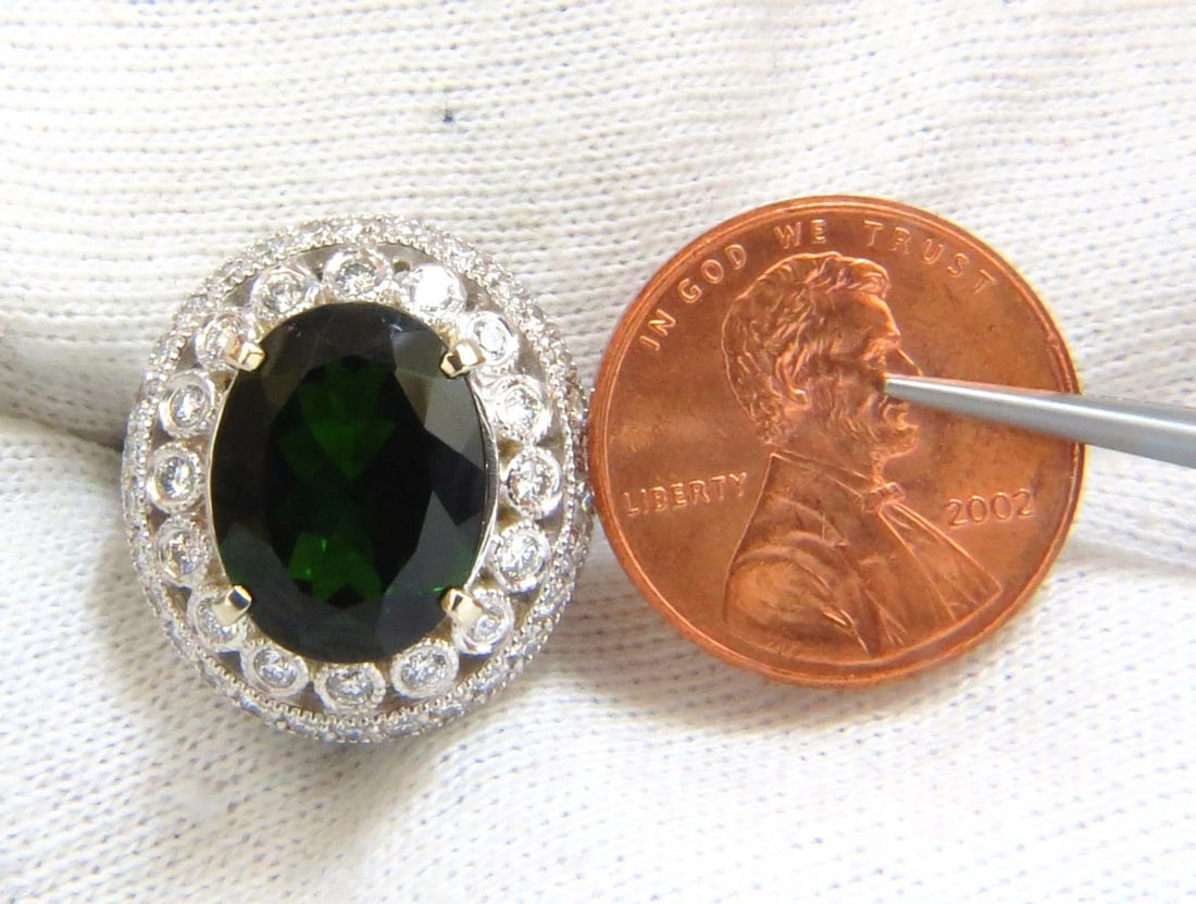 GIA CERTIFIED 6.71CT NATURAL BRIGHT VIVID GREEN DIOPSIDE DIAMONDS RING 14KT - 6