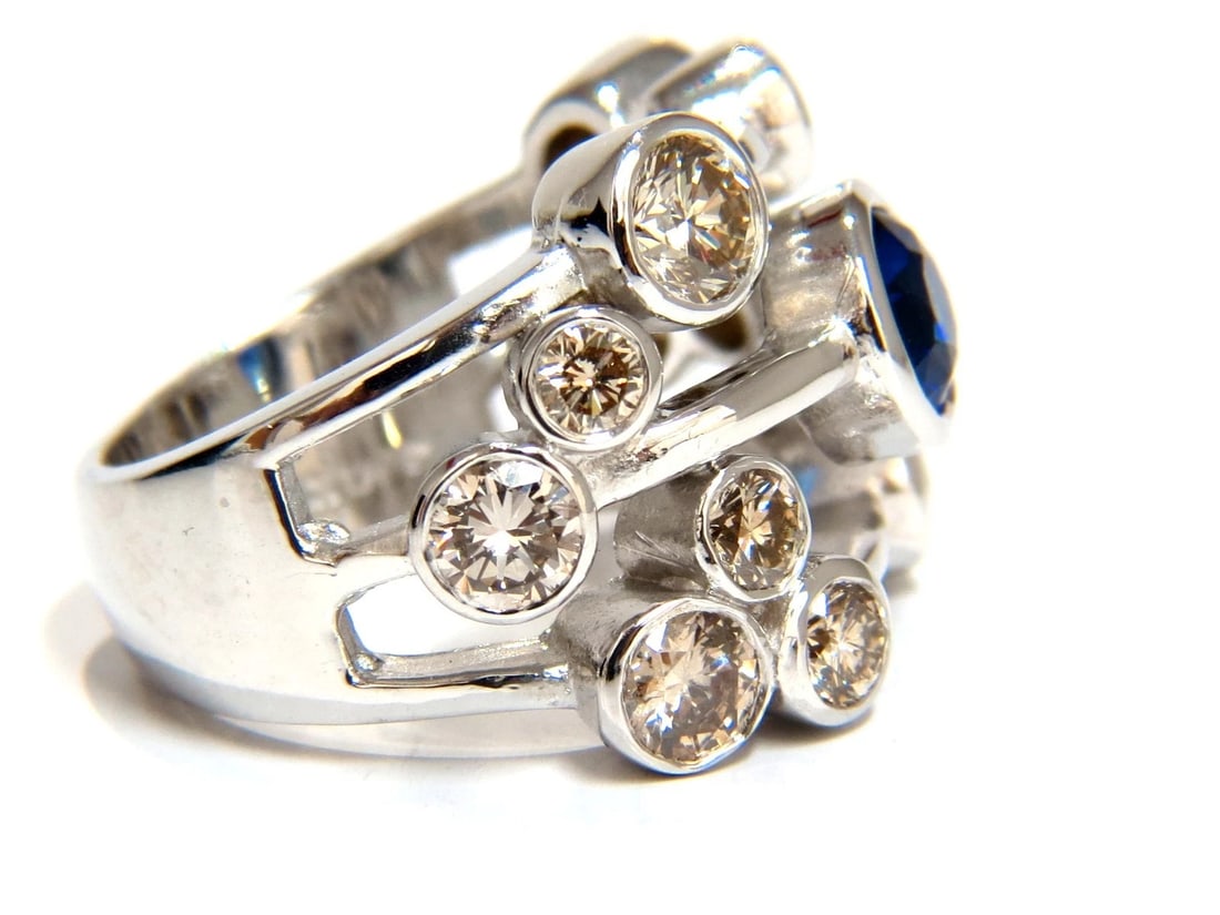 3.20ct NATURAL SAPPHIRE FANCY BROWN DIAMONDS RING 14KT STATION FLUSH DECO - 2
