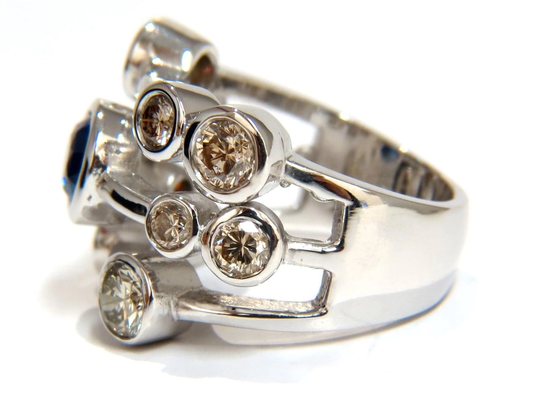 3.20ct NATURAL SAPPHIRE FANCY BROWN DIAMONDS RING 14KT STATION FLUSH DECO - 3