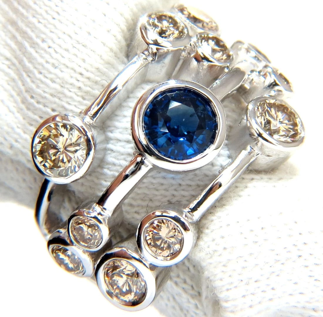 3.20ct NATURAL SAPPHIRE FANCY BROWN DIAMONDS RING 14KT STATION FLUSH DECO - 6