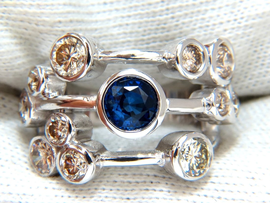 3.20ct NATURAL SAPPHIRE FANCY BROWN DIAMONDS RING 14KT STATION FLUSH DECO - 7