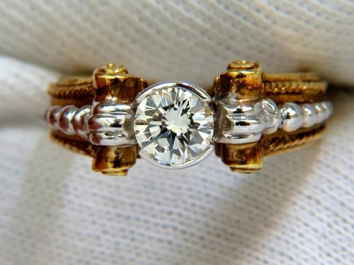 18KT .73CT ROUND BRILLIANT NATURAL DIAMOND RING GILT DECO H/VS - 2