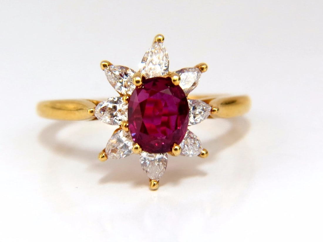 1.20ct Natural Ruby Diamonds Halo Pear Ring 18kt - 2