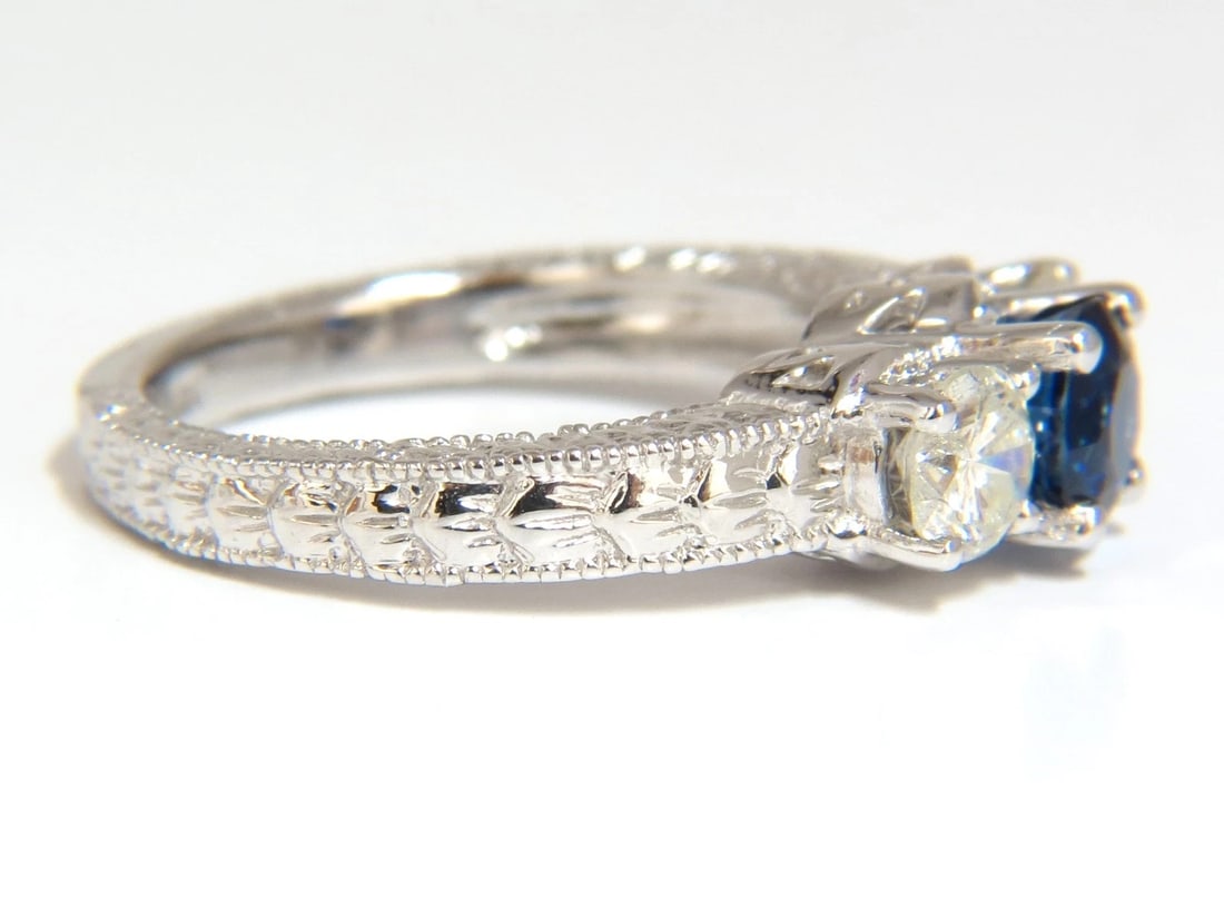 2.14ct NATURAL BLUE SAPPHIRE DIAMONDS RING 14KT CLASSIC EDWARDIAN DECO - 2