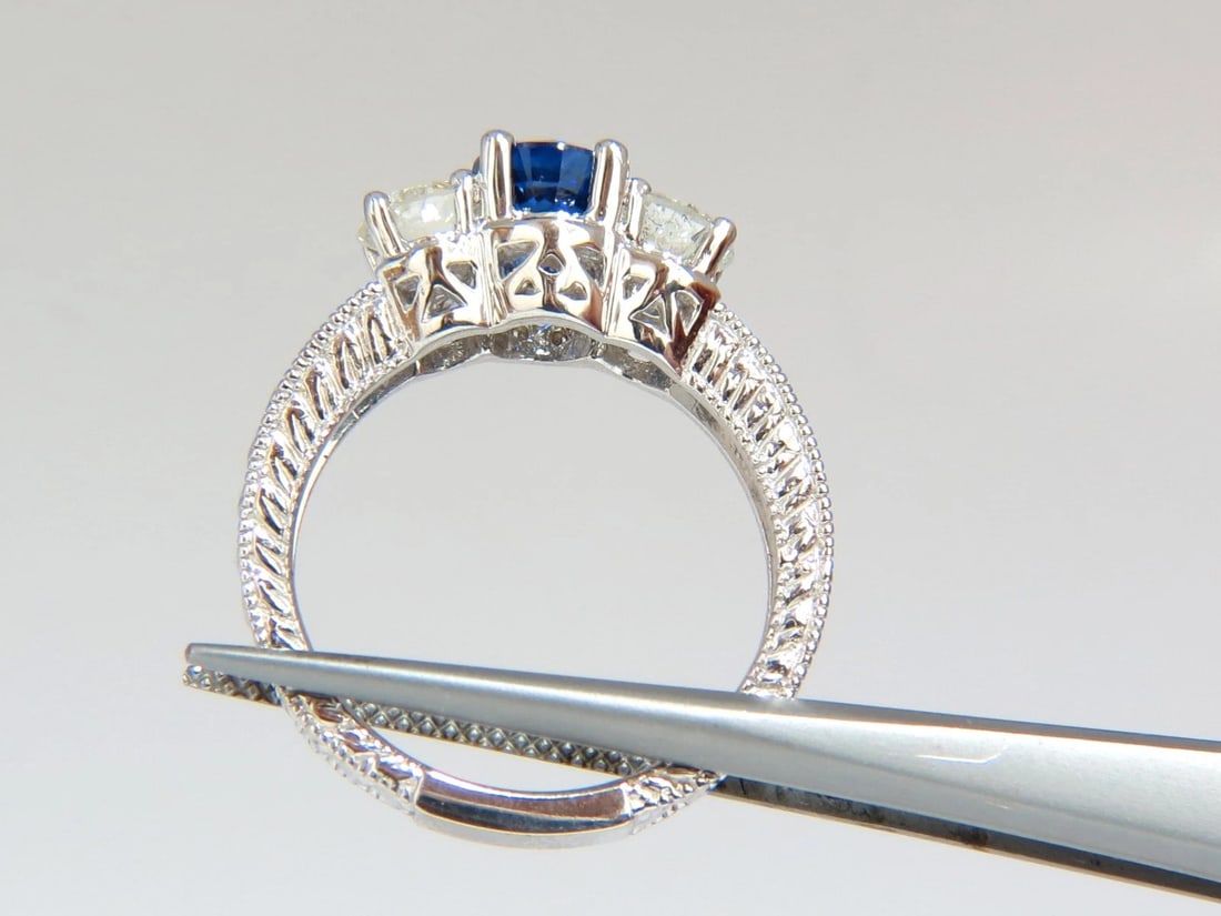 2.14ct NATURAL BLUE SAPPHIRE DIAMONDS RING 14KT CLASSIC EDWARDIAN DECO - 4