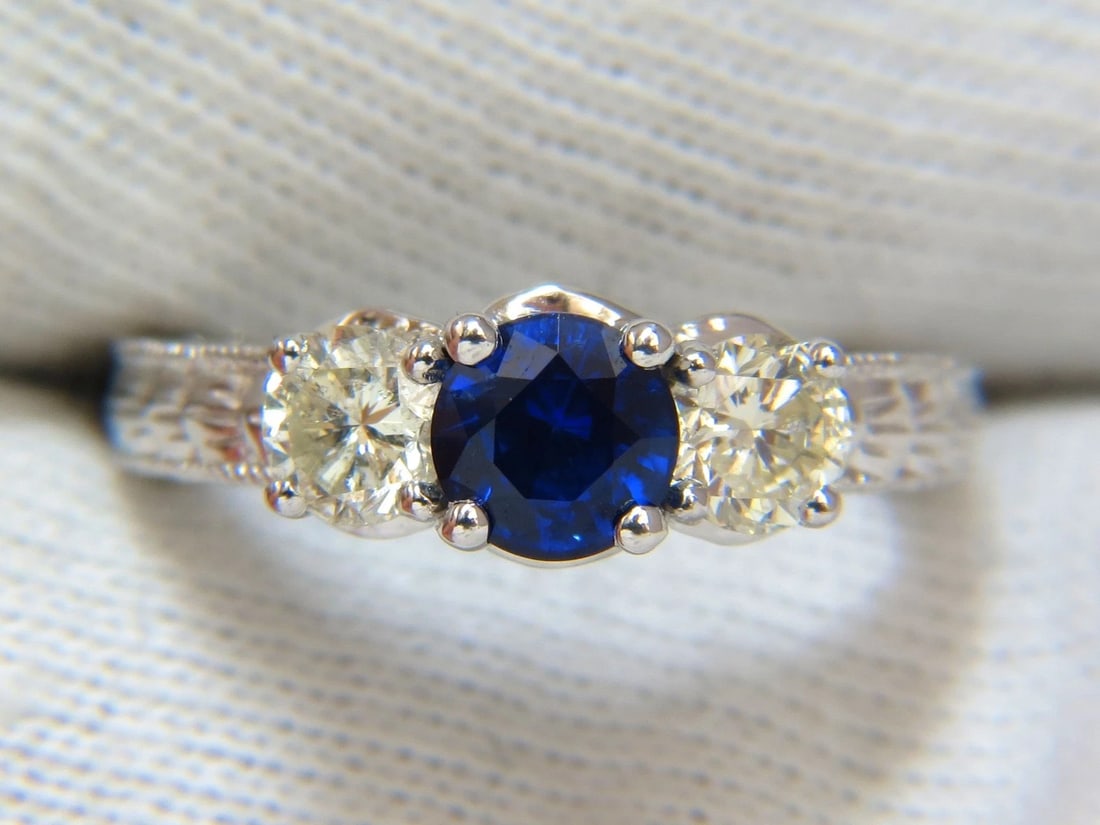2.14ct NATURAL BLUE SAPPHIRE DIAMONDS RING 14KT CLASSIC EDWARDIAN DECO - 5