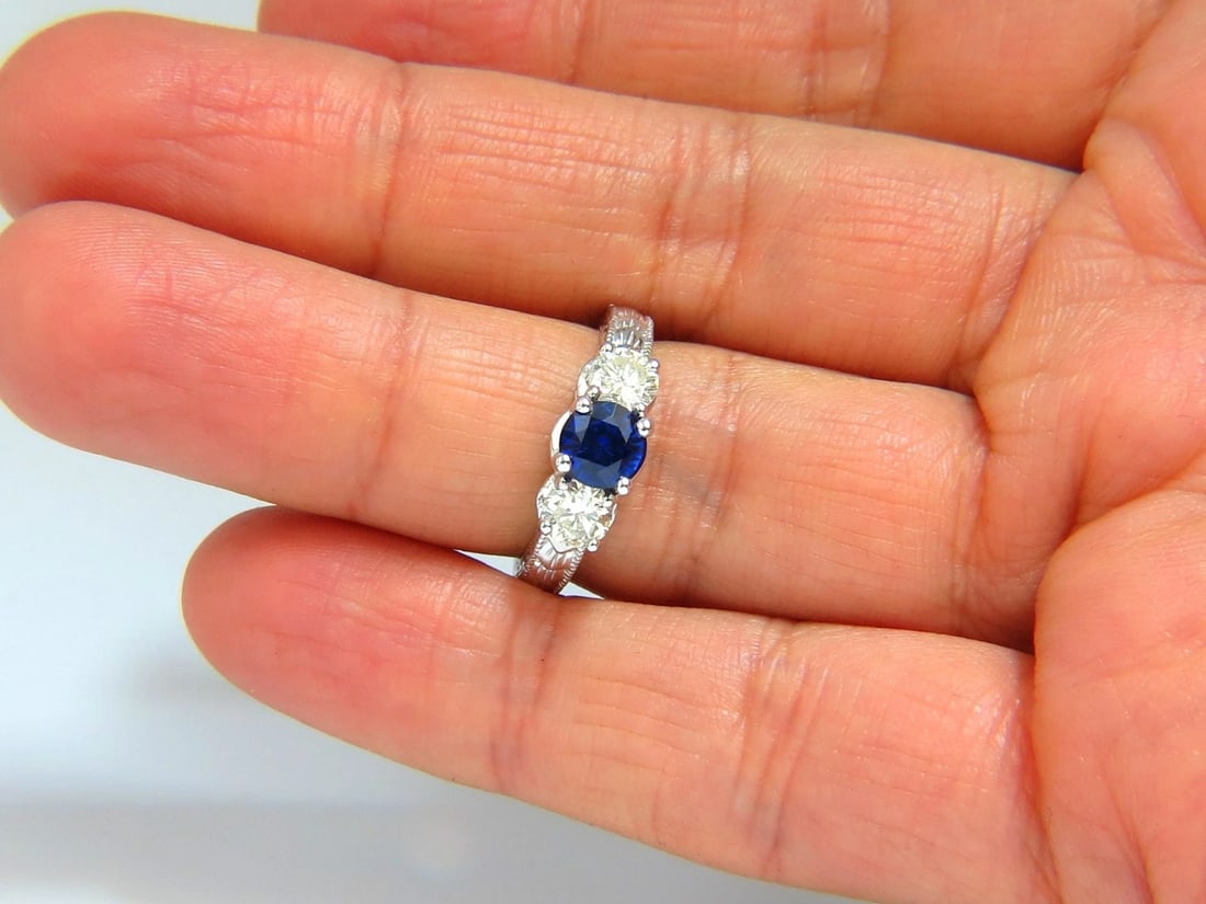 2.14ct NATURAL BLUE SAPPHIRE DIAMONDS RING 14KT CLASSIC EDWARDIAN DECO - 6