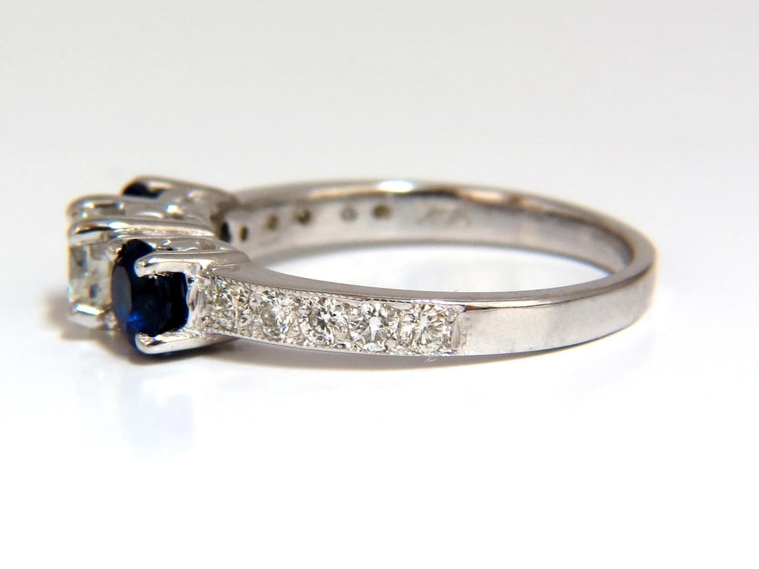 1.85ct NATURAL BLUE SAPPHIRE DIAMONDS RING 14KT CLASSIC THREE BEAD SET - 4