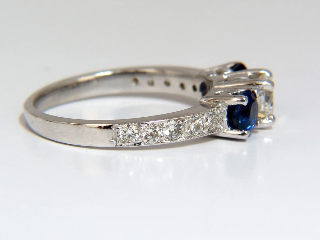 1.85ct NATURAL BLUE SAPPHIRE DIAMONDS RING 14KT CLASSIC THREE BEAD SET - 5
