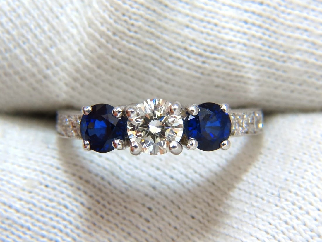 1.85ct NATURAL BLUE SAPPHIRE DIAMONDS RING 14KT CLASSIC THREE BEAD SET - 8