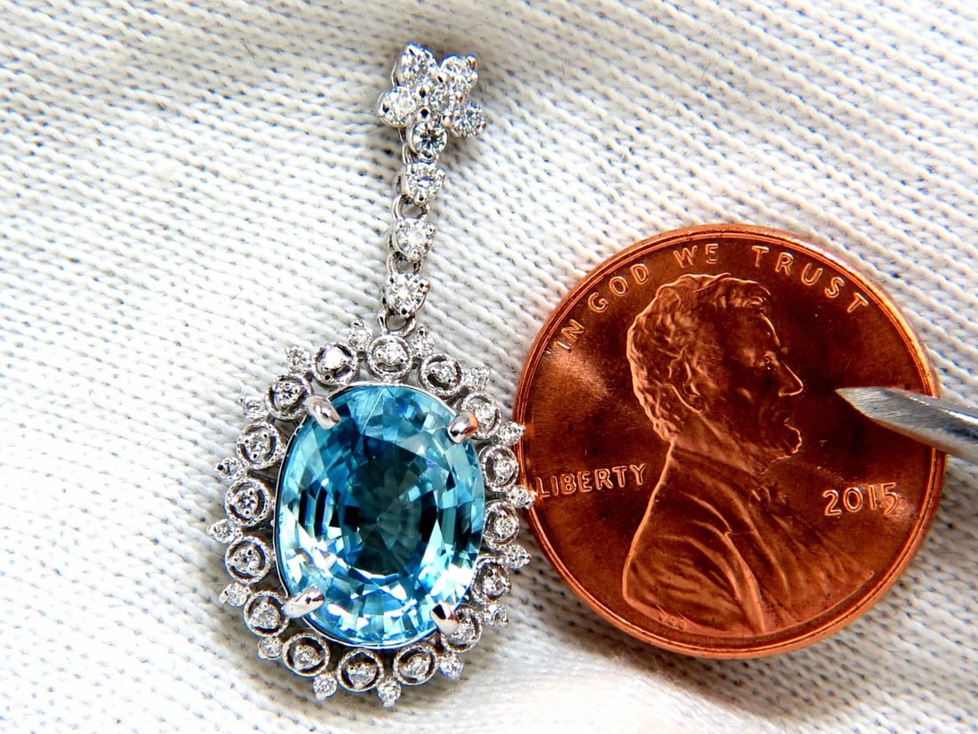 12.46ct Natural Bright vivid indigo blue zircon diamond earrings 14kt - 3