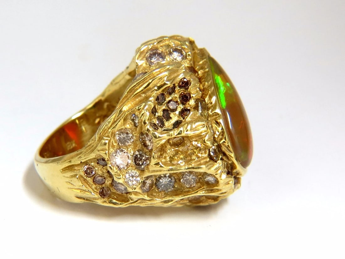 12.25ct natural opal diamonds ring 18kt Nugget Deco - 4