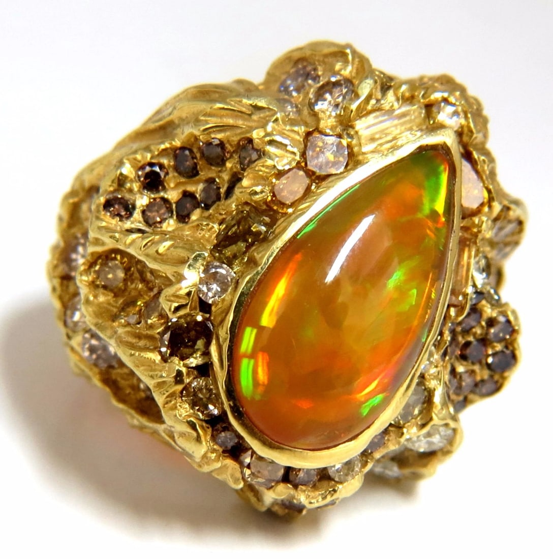12.25ct natural opal diamonds ring 18kt Nugget Deco - 5
