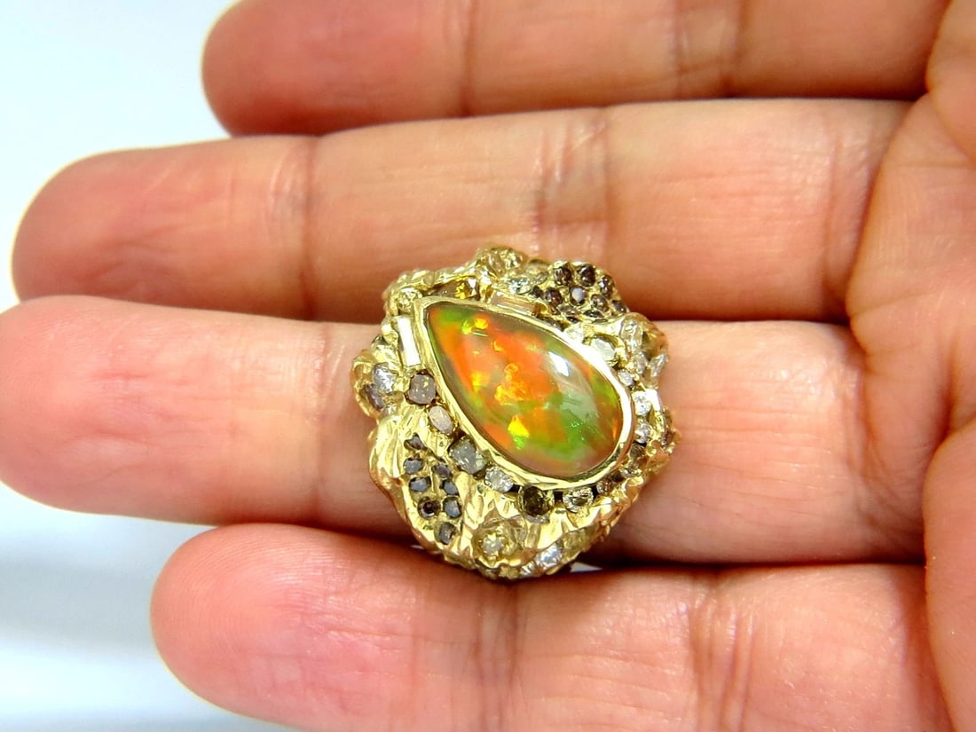 12.25ct natural opal diamonds ring 18kt Nugget Deco - 6
