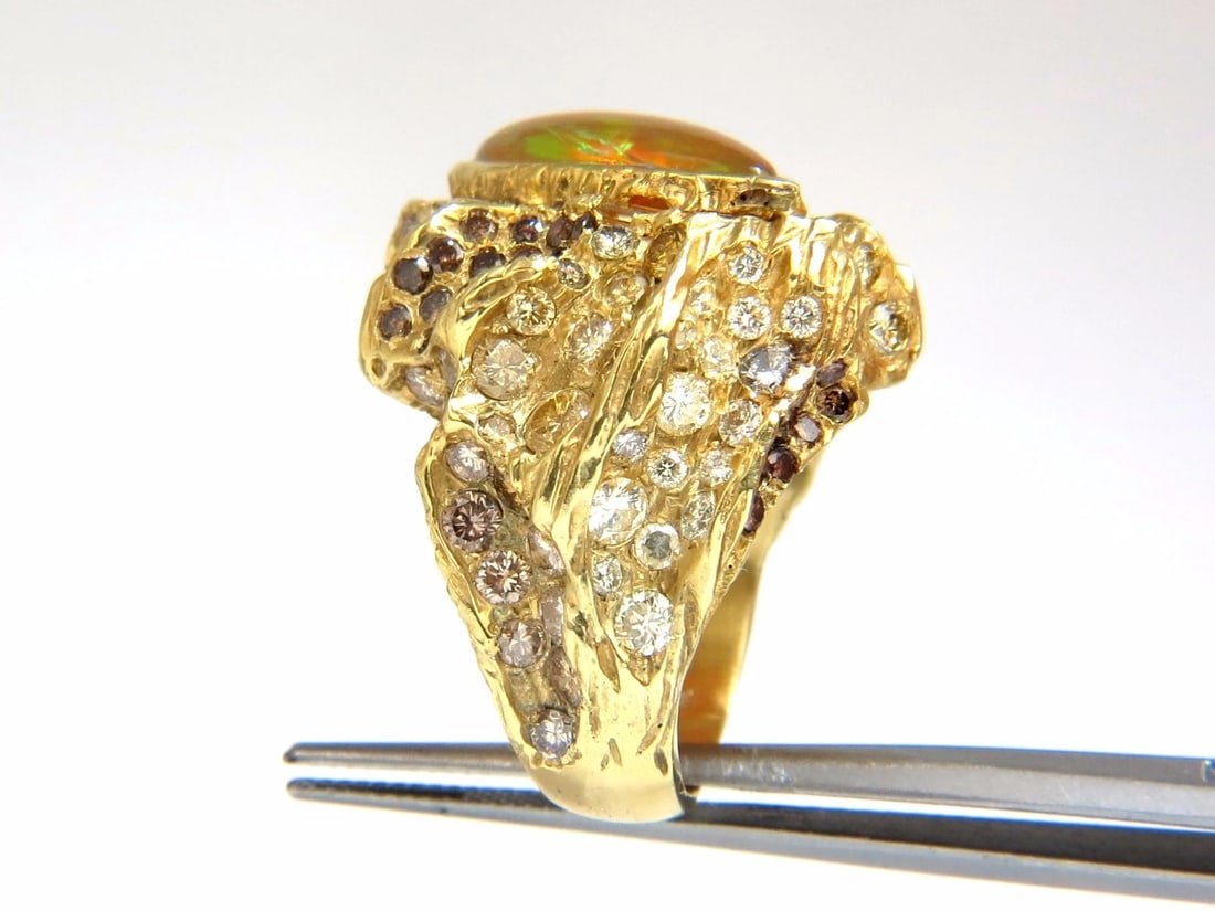 12.25ct natural opal diamonds ring 18kt Nugget Deco - 8